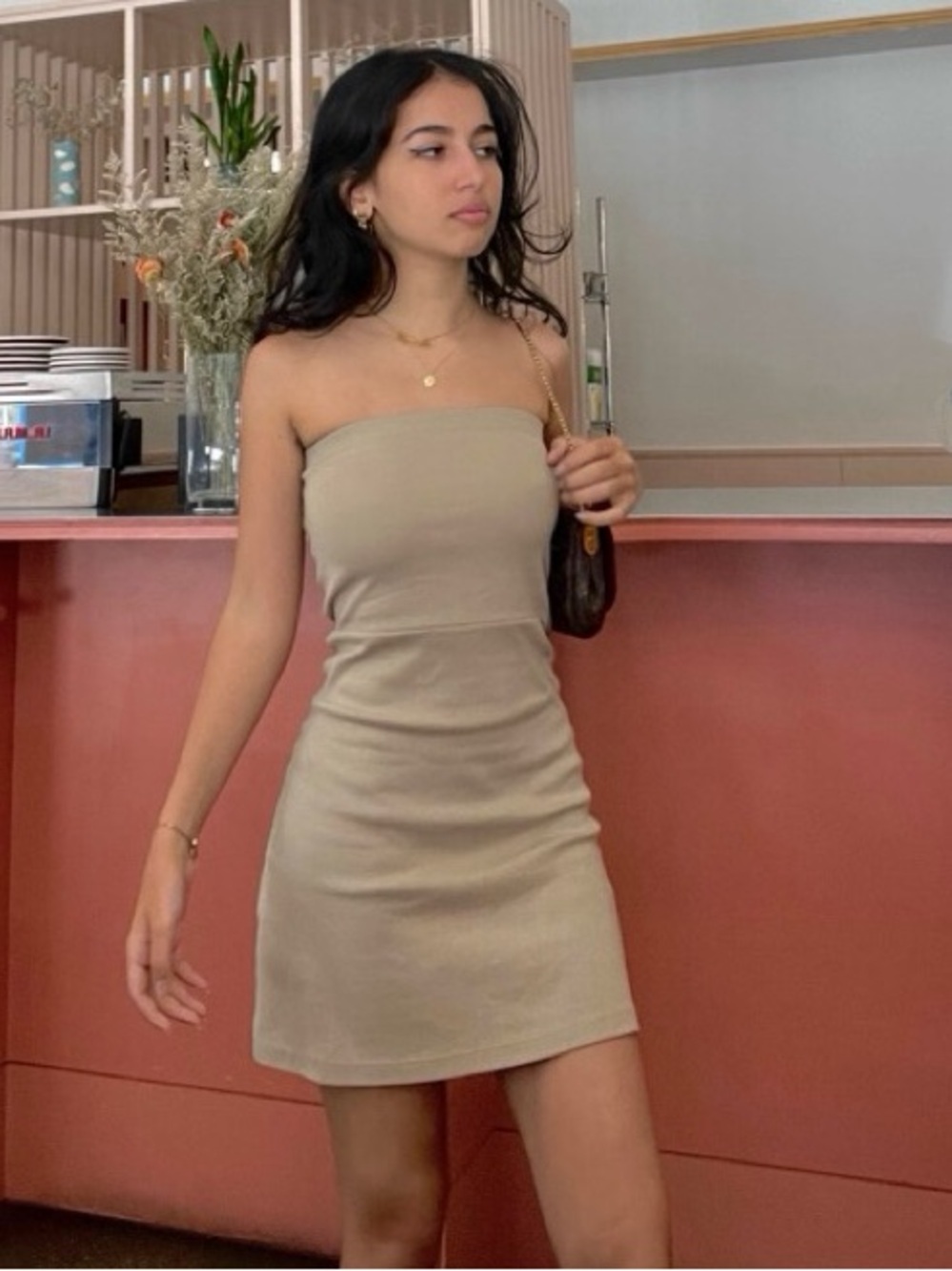 Djerf Avenue Tube Nougat Strapless Mini Dress in Taupe (129)